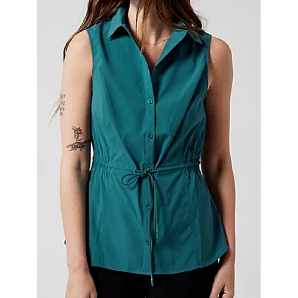 Athleta Levitate Poplin Tank Teal Button Front Sleeveless Jacket